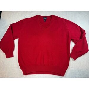 Vintage Lands' End Drifter Sweater Mens Tall Large L Red V-Neck Made in USA 90s